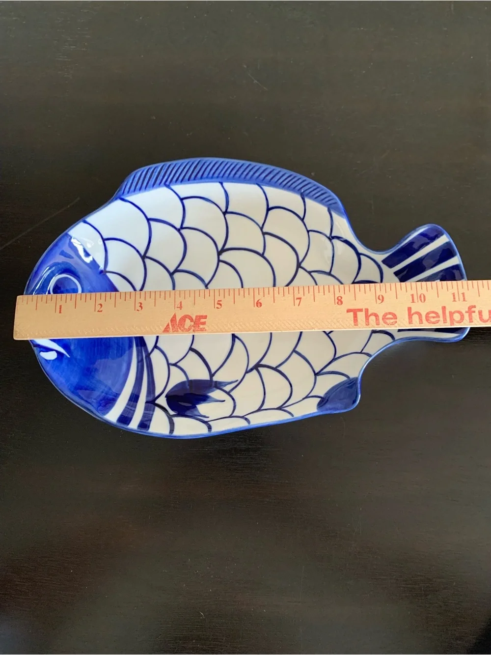 Dansk Arabesque Fish Shaped Shallow Bowl Cobalt Blue and White Dish Platter